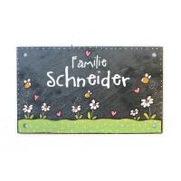 Türschild Schiefer Familie personalisiert mit Namen, Schieferschild mit Bienen, Namensschild, Familientürschild Bild 1
