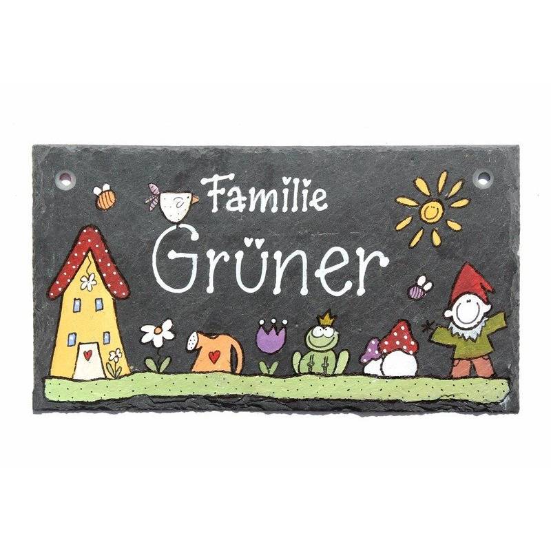 Türschild Familie personalisiert, Namensschild Schiefer, Familientürschild / Haustürschild / Eingangsschild / Familienschild handbemalt Bild 1