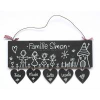Türschild Comicfamilie schwarz weiß mit Herzanhänger, Familienschild personalisiert, Holztürschild handbemalt Bild 1