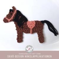 Häkelapplikation braunes Pferd mit Sattel in Wunschfarbe, Aufnäher Applikation Bild 3