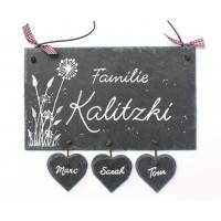 Türschild Schiefer Familie personalisiert mit Herzanhänger, Schiefertürschild mit Namen, Haustürschild, Familienschild Bild 1