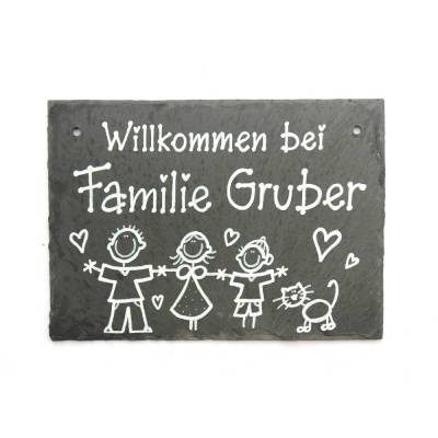 persönliches Geschenk für Familien, Türschild aus Schiefer mit Name personalisiert, edles Schieferschild für die Haustür