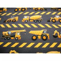 Baumwolljersey Baustellenfahrzeuge Baufahrzeuge der Reihe, taupe orange gelb graubraun Mitwachshose nähen Meterware Bild 1
