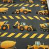 Baumwolljersey Baustellenfahrzeuge Baufahrzeuge der Reihe, taupe orange gelb graubraun Mitwachshose nähen Meterware Bild 3
