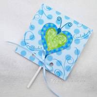 Kindergeburtstag Geburtstag Herz-Lolli-Einladung Schmetterling hellblau Bild 1