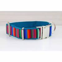Hundehalsband mit Streifen, türkis, grün, rot, geometrisch, Hund, modern, Gurtband, Halsband, Hundeleine Bild 1