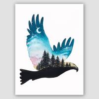 Vogel mit Waldmotiv handgemalt, 40x30cm Bild 1