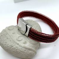Drahtgestricktes Armband „ER und SIE“, rot mit Silikonband Bild 2