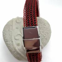 Drahtgestricktes Armband „ER und SIE“, rot mit Silikonband Bild 3