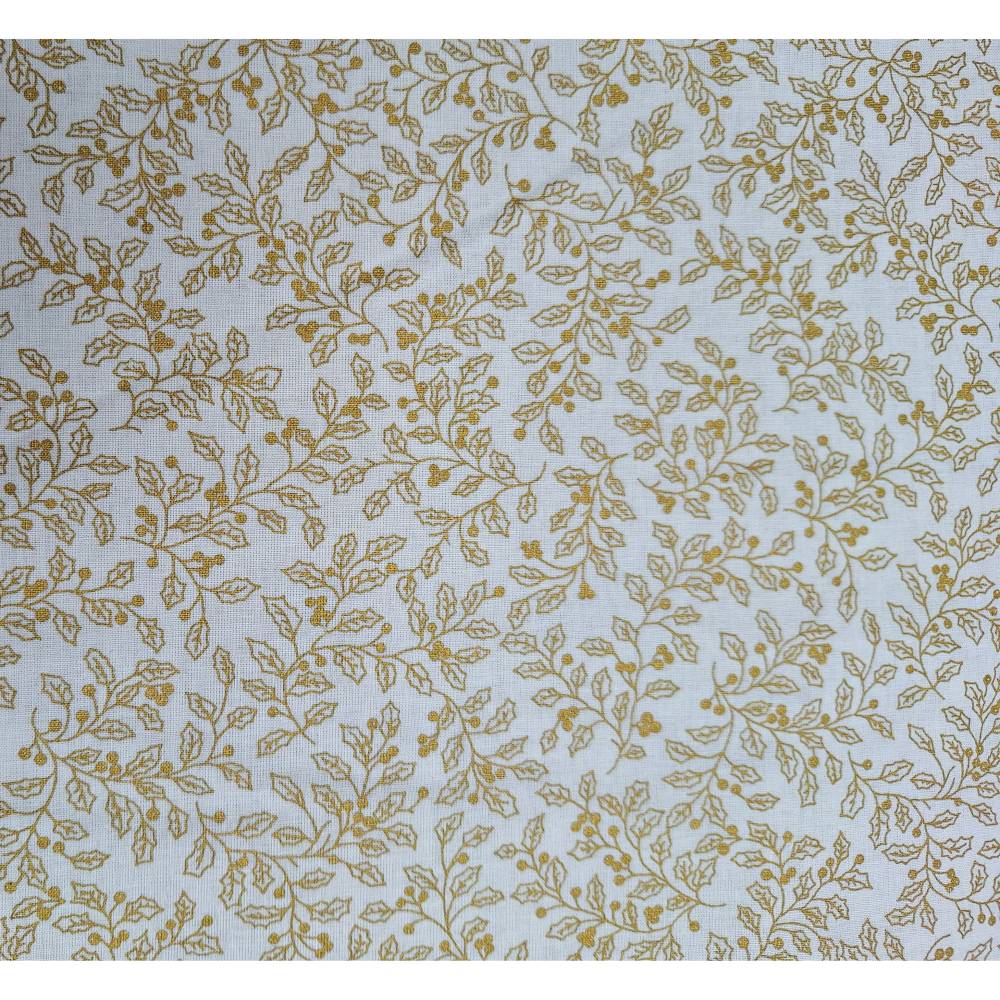 Baumwollstoff natur mit Mistel in Gold,Weihnachtsstoff, Meterware