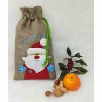 Geschenkesäckchen Jute "Nikolaus & Weihnachtsmann" blau Bild 1