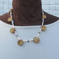 Nachhaltige Halskette aus Treibholz und Süßwasserperlen, maritimer Modeschmuck Bild 1