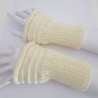 Pulswärmer 100 % Merino-Wolle handgestrickt cremeweiß oder Wunschfarbe - Damen - Einheitsgröße - Modell 4 Bild 1