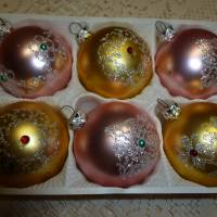 Vintage - 12 Christbaumkugeln - Weihnachtskugeln - unzerbrechlich - gold - rosa Bild 3