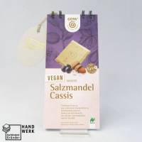 Notizblock, Salzmandel Cassis vegan, Originalverpackung Block Schokolade, Upcycling Bild 1