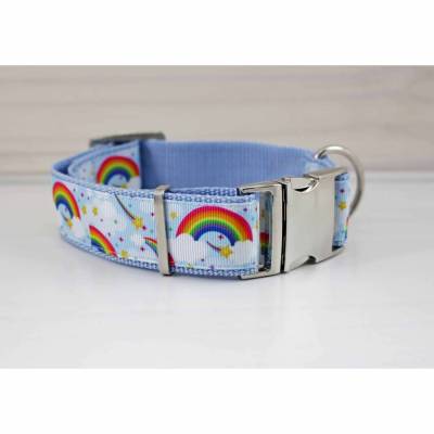 Hundehalsband mit Regenbogen, hellblau, Wolken, Hund, Haustier, Welpe, witzig, Sterne