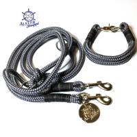 Leine Halsband Set grau, graues Leder für kleine Hunde mit 6 mm Tau Bild 1