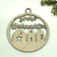 Frohe Weihnachten mit Häusern - Geschenkanhänger/Christbaumanhänger aus Holz Bild 2