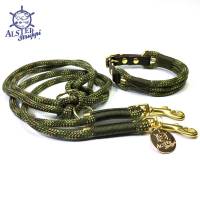 Leine Halsband Set verstellbar oliv, grün, beige, Wunschlänge Bild 1