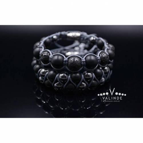 Herren Armband-Set aus Edelsteinen Onyx Lava Hämatit, Makramee Armband, Geschenk für Mann, 10 mm