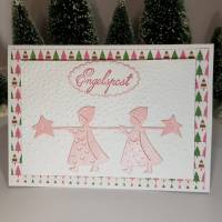 Engelpost Rosa Engel bringen Weihnachts-Grüße Weihnachtskarte Handmade Bild 1