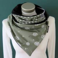 Wickelschal mit Knopf Damen Pusteblume grün Patchwork Fleece warmer Schal Knopfschal Bild 1