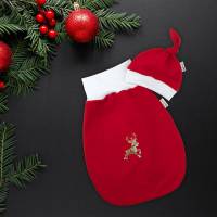 Baby Mädchen Jungen Unisex 2-tlg Set Weihnachten Strampelsack Pucksack + Mütze Gr. 56 Willkommen Geschenk Geburt Bild 1