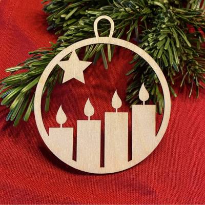 Kerzen mit Stern – Geschenkanhänger & Christbaumanhänger aus Holz, lasergeschnitten, Weihnachtsanhänger
