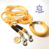 Leine Halsband Set gelb, braunes Leder für mittelgroße Hunde mit 8 mm Tau Bild 2
