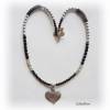 Mittellange Kette mit Metallanhänger Herz, Halskette - modern,trendy,schwarz,silberfarben Bild 4