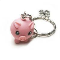 Glücksbringer Schweinchen, aus Fimo, Schlüsselanhänger mit Kleeblatt Bild 2