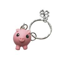Glücksbringer Schweinchen, aus Fimo, Schlüsselanhänger mit Kleeblatt Bild 3