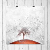 Märchenhafte Illustration Baum im Winter und Vögel im Schneegestöber, quadratisches Wandbild, Größe 20 x 20, 30 x 30 cm Bild 3