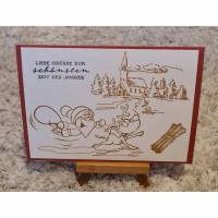 Weihnachtskarte mit Rentier und Weihnachtsmann , Zimtstange , Beige/Braun Bild 1