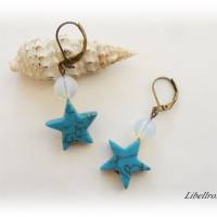 1 Paar Ohrhänger mit Stern - Ohrringe,Geschenk,Weihnachten,Mondstein,bronzefarben,türkis Bild 2