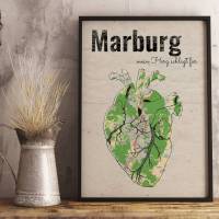 Stadtkarte MARBURG - Deine Lieblingsstadt I Digitaldruck Stadtplan citymap City Poster Kunstdruck Stadt Karte Bild 1