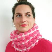 Winter Loop-Schal Damen pink, gemusterter Kurzschal aus Mohair, extravaganter Halswärmer, Avantgarde Schal, Bild 7
