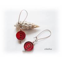1 Paar Ohrhänger mit rundem Glastaler - Ohrringe,Geschenk,verspielt,nostalgisch,rot,kupferfarben Bild 1