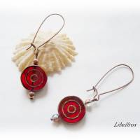 1 Paar Ohrhänger mit rundem Glastaler - Ohrringe,Geschenk,verspielt,nostalgisch,rot,kupferfarben Bild 3