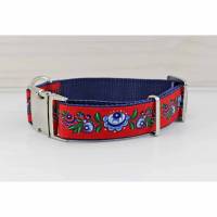 Hundehalsband mit Blumen,rot, blau, geblümt, Blumen, Blüten, Hund, Haustier, Welpe, boho, floral, traditionell Bild 1