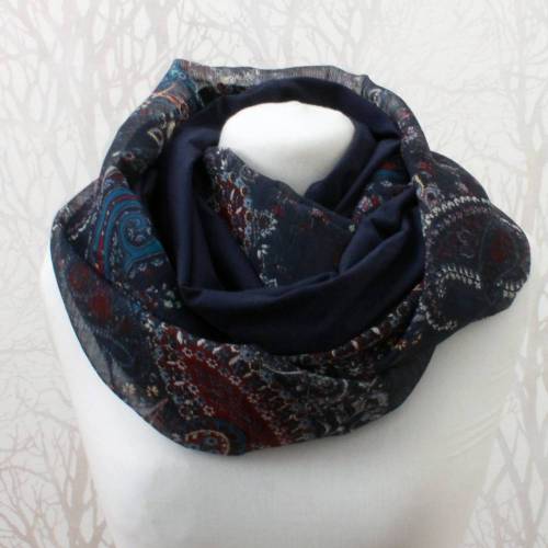 Loop-Schal Schlauch-/ Rundschal Tuch Damen Chiffon mit Jersey Paisley chic