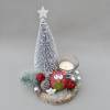 Advents-Gesteck mit Eule, Tanne, Baumscheibe und Teelicht, rote Weihnachts-Tisch-Deko Bild 6