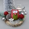 Advents-Gesteck mit Eule, Tanne, Baumscheibe und Teelicht, rote Weihnachts-Tisch-Deko Bild 8