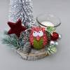Advents-Gesteck mit Eule, Tanne, Baumscheibe und Teelicht, rote Weihnachts-Tisch-Deko Bild 9