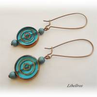 1 Paar Ohrhänger mit rundem Glastaler - Ohrringe,Geschenk,nostalgisch,verspielt,türkis,blau,kupferfarben Bild 2