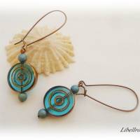 1 Paar Ohrhänger mit rundem Glastaler - Ohrringe,Geschenk,nostalgisch,verspielt,türkis,blau,kupferfarben Bild 3