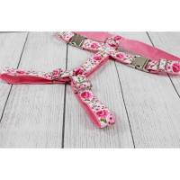 Hundegeschirr mit Rosen, rosa und weiß, Gurtband in rosa, für Hunde, Hochziet, shabby, Welpe, floral, romantisch Bild 1