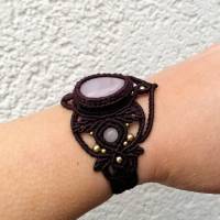 Makramee Armband mit Rosenquarz und Messing-Perlen, Valentinstags-Geschenk Bild 4