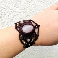 Makramee Armband mit Rosenquarz und Messing-Perlen, Valentinstags-Geschenk Bild 6