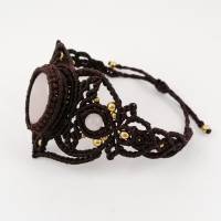 Makramee Armband mit Rosenquarz und Messing-Perlen, Valentinstags-Geschenk Bild 8